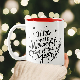 Most Wonderful Time Christmas Black Script Holiday Two-Tone Coffee Mug