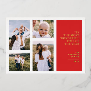 Most wonderful time christmas multi photo foil ho foil holiday card