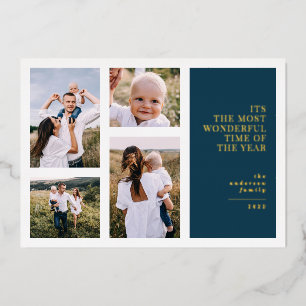 Most wonderful time christmas multi photo foil ho holiday card