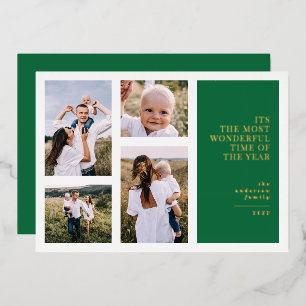 Most wonderful time christmas multi photo  foil ho holiday card