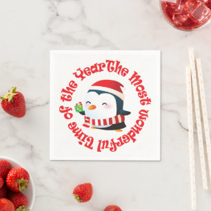 Most Wonderful Time Christmas Penguin Napkin