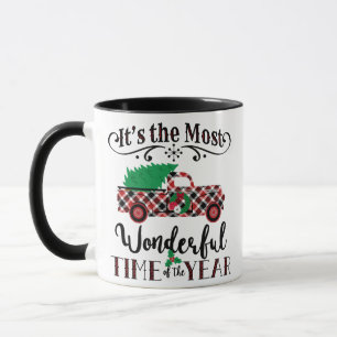 Most Wonderful Time Christmas Plaid Truck Mug