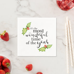 Most Wonderful Time Christmas Quote Calligraphy Napkin