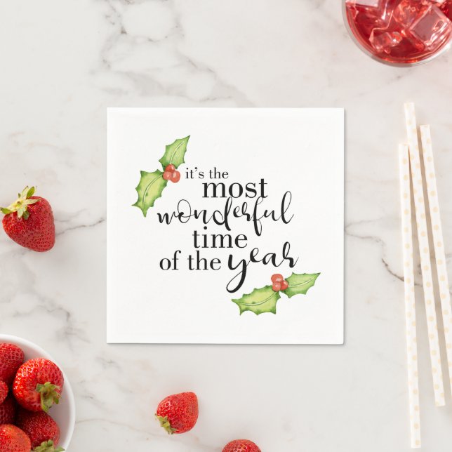 Most Wonderful Time Christmas Quote Calligraphy Napkin (Insitu)