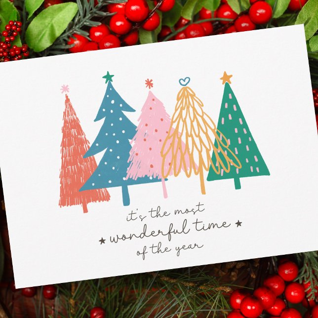 Most Wonderful Time Christmas Tree Holiday Card (Creator Uploaded)