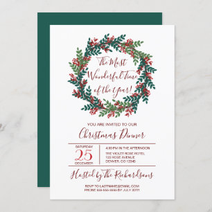 Most Wonderful Time Christmas Wreath Party Invitation