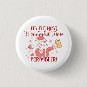 Most Wonderful Time for a Beer Santa 3 Cm Round Badge