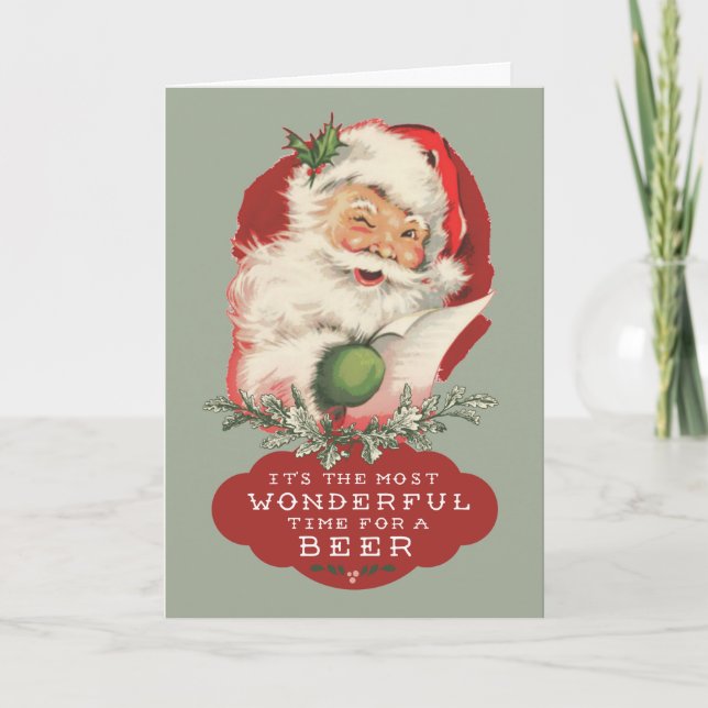 Most Wonderful Time For a Beer Santa Christmas Holiday Card (Front)