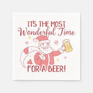 Most Wonderful Time for a Beer Santa Napkin