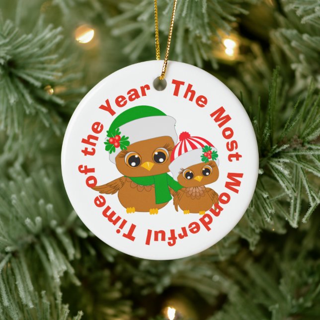 Most Wonderful Time Holiday Owls Ceramic Tree Decoration (Tree)