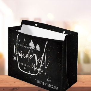 Most Wonderful Time of The Year Black Christmas Large Gift Bag