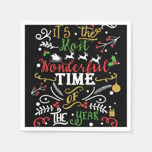Most Wonderful Time of the Year Christmas Holiday Napkin (Front)