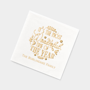 “Most Wonderful Time of the Year” Family Name Foil Napkins