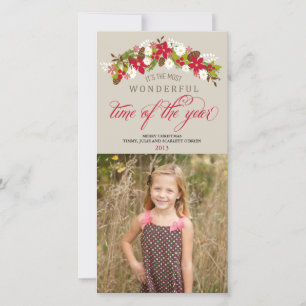 Most Wonderful Time of the Year Floral Wreath Holiday Card