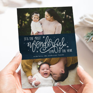 Most Wonderful Time of the Year Navy Photo Holiday Card