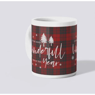 Most Wonderful Time Of The Year Plaid Christmas Coffee Mug
