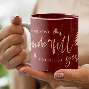 Most Wonderful Time Of The Year Red Gold Christmas Mug