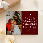 Most Wonderful Time of The Year Red Script Photo Holiday Card<br><div class="desc">Most Wonderful Time of The Year Red Script Photo Holiday Card. Send customisable and personalised holiday greetings to friends,  colleagues and family in simple,  chic,  elegant and modern photo design festive,  natural minimalist style cards! Below the calligraphy features your custom greeting message in modern typography.</div>