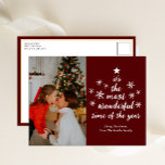 Most Wonderful Time of The Year Red Script Photo Holiday Postcard<br><div class="desc">Most Wonderful Time of The Year Red Script Photo Holiday Postcard. Send Holiday Greetings to your loved ones with this festive and Modern Holiday Card. All the texts are pre-arranged for you to personalise easily and quickly with your own details. Happy Holidays!</div>