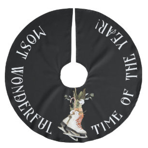 ,Most Wonderful Time of the Year, with Ice Skates Brushed Polyester Tree Skirt