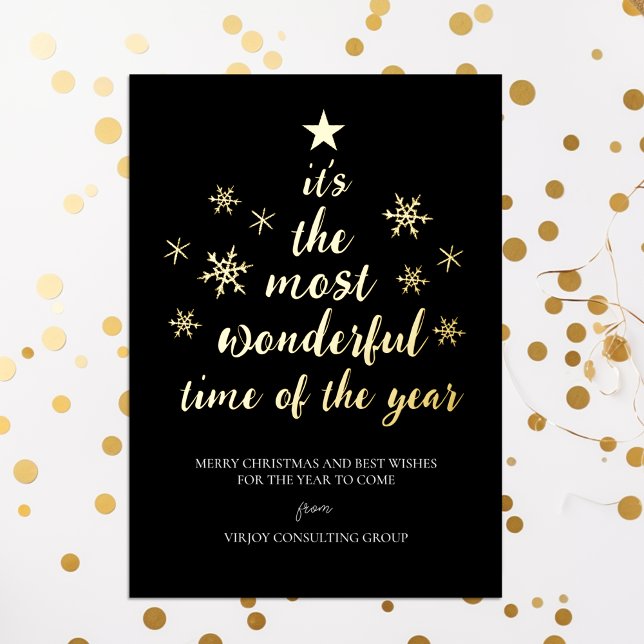 Most Wonderful Time of Year Black Gold Business Foil Holiday Card (Creator Uploaded)