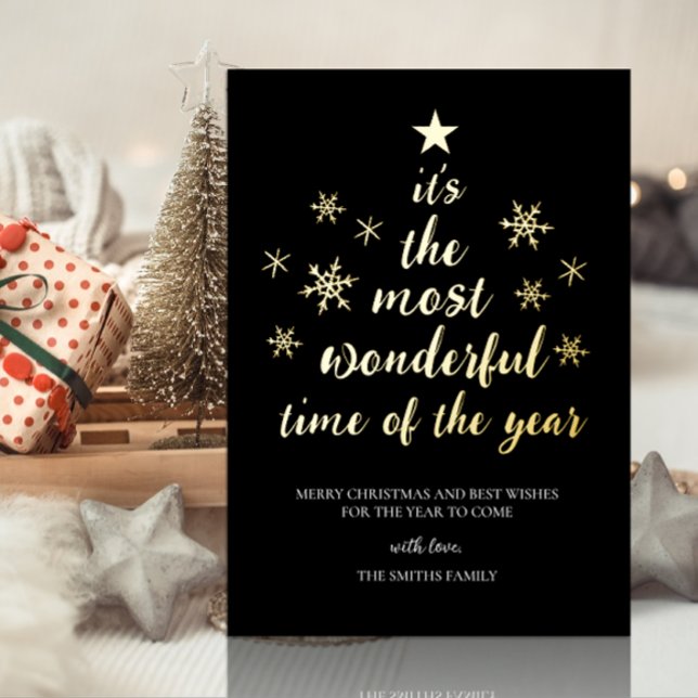 Most Wonderful Time of Year Black Gold Non Photo Foil Holiday Card (Creator Uploaded)