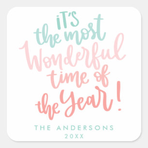Most Wonderful time of Year   Blue  HOLIDAY Photo Square Sticker