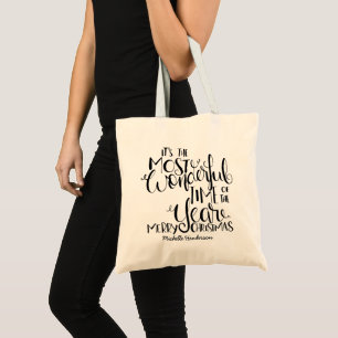 Most Wonderful Time of Year Christmas Typography Tote Bag
