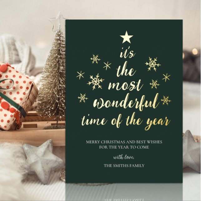 Most Wonderful Time of Year Green Gold Non Photo Foil Holiday Card (Creator Uploaded)