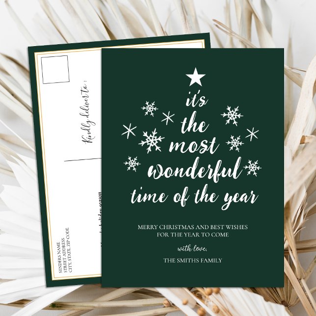 Most Wonderful Time of Year Green Script Non Photo Holiday Postcard (Creator Uploaded)