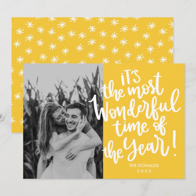 Most Wonderful time of Year | Yellow HOLIDAY Photo Invitation (Front/Back)