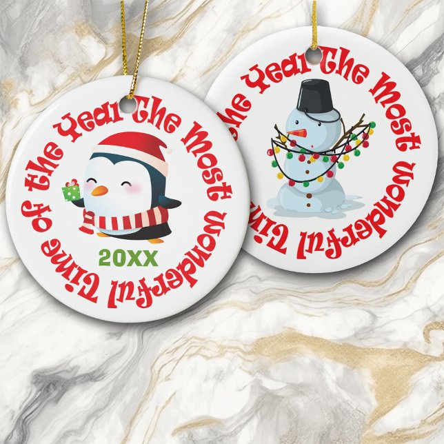 Most Wonderful Time Penguin Snowman Ceramic Tree Decoration (Creator Uploaded)