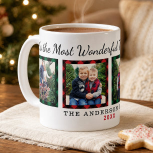 Most Wonderful Time Plaid Photo Christmas Coffee Mug
