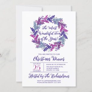 Most Wonderful Time Purple Wreath Christmas Party Invitation