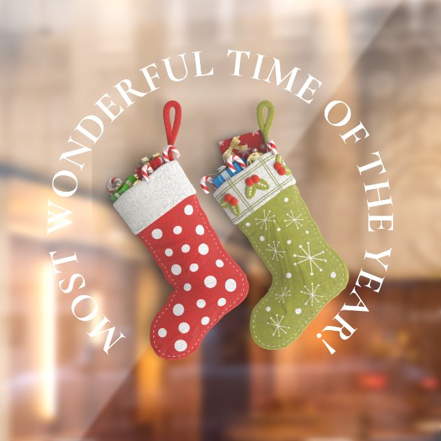 Most Wonderful Time, Red Green Christmas Stockings Window Cling (Sheet 2)
