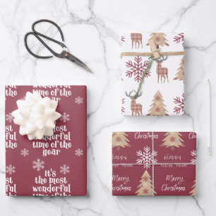 Most Wonderful Time Woodland Snowflake Wrapping Paper Sheet
