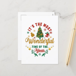 Most wonderful time year word art Christmas Holiday Postcard