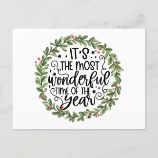 Most Wonderful Watercolor Wreath Holiday Postcard