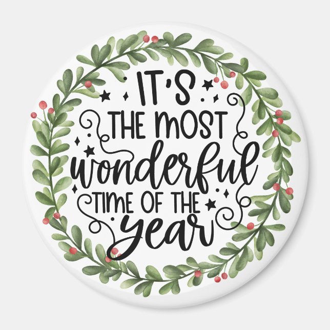 Most Wonderful Watercolor Wreath Magnet (Front)