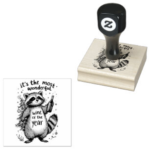 Most Wonderful Wine of the Year Raccoon  Rubber Stamp