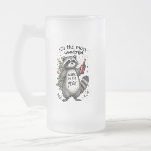 Most Wonderful Wine of the Year Racoon  Frosted Glass Beer Mug