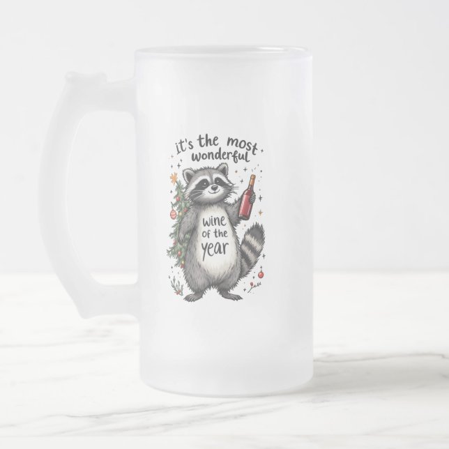 Most Wonderful Wine of the Year Racoon  Frosted Glass Beer Mug (Left)