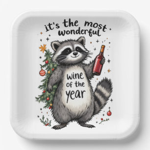 Most Wonderful Wine of the Year Racoon Paper Plate