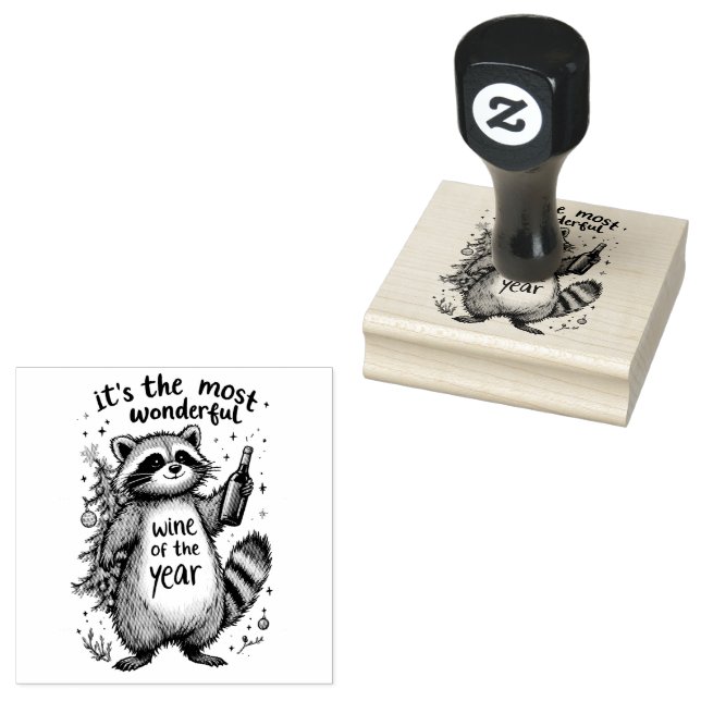 Most Wonderful Wine of the Year Racoon  Rubber Stamp (Stamped)