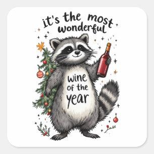 Most Wonderful Wine of the Year Racoon Square Sticker