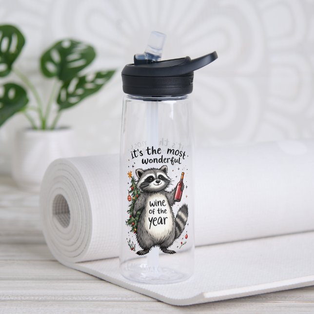 Most Wonderful Wine of the Year Racoon  Water Bottle (Yoga (Rotated))