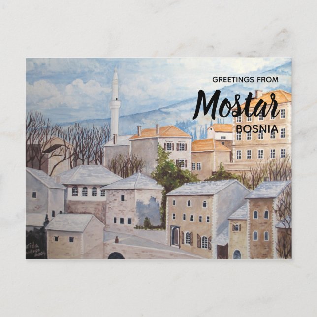 Mostar, Bosnia - Acrylic Townscape Painting Postcard (Front)