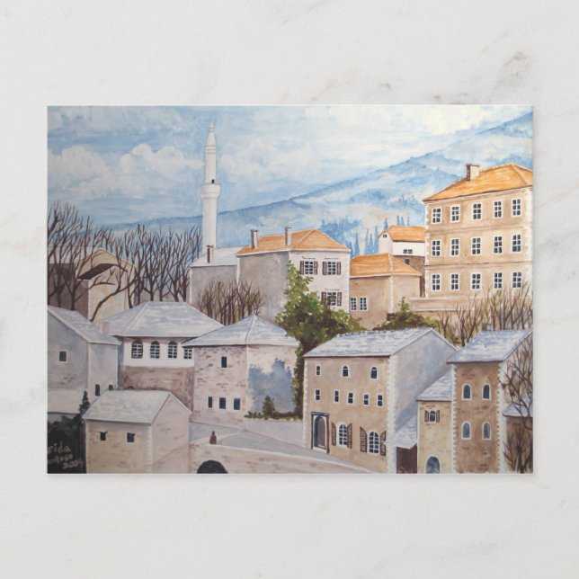 Mostar, Bosnia - Acrylic Townscape Painting Postcard (Front)