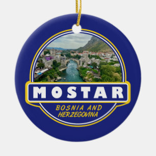 Mostar Bosnia and Herzegovina Travel Art Emblem Ceramic Tree Decoration