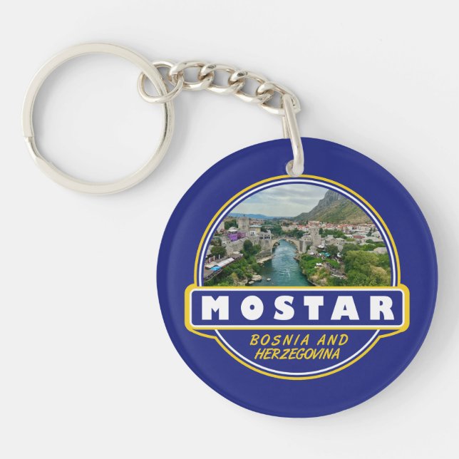 Mostar Bosnia and Herzegovina Travel Art Emblem Key Ring (Front)